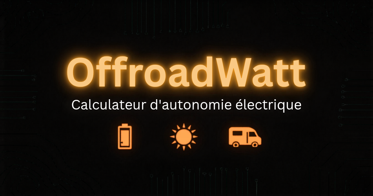 Calculateur d'autonomie électrique OffroadWatt pour camping-car affichant la consommation journalière et le bilan batterie